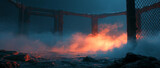 Smoke effect around the Mix martial arts stage with orange from spot light reflection , action image.