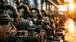 © Arifah - Rusty industrial pipes and valves bathed in warm, hazy sunlight