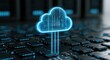 © zarfan - Digital cloud icon glowing blue on a dark, futuristic circuit board