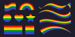 © mejorana777 - LGBT rainbow flag set. Gay pride month symbols set. Heart, rainbow, star etc. Stickers for pride month celebration. Vector illustration