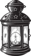© Orion Draw - Engraved lantern with candle, stars, cracks in vintage monochrom