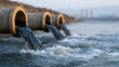 © Ally_art - Dirty water flowing from concrete pipe into river. Environmental pollution of waste liquid. Ecological disaster and industrial sewage discharge contaminating natural ecosystem.
