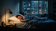 © ISMARITA - Woman Sleeping Comfortably in Bedroom During Evening Time With Urban City View