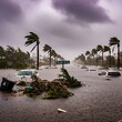 © Sarana - Severe Tropical Storm Flooding Ocean Drive Street with Submerged Cars and Windblown Palm Trees