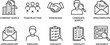 © Emongrapic - Professional recruitment line icons showing company search candidate selection job application and checklist.