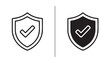 © iconstore - Shield with Check Mark: A graphic representation of a shield in both outline and filled styles, each featuring a prominent check mark symbolizing security, protection, and verification.