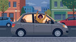 © ElcinSoft - Happy Woman Raising Hands and Celebrating Inside Her Car in Traffic Parody