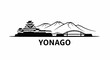 © afai - Silhouette of a Japanese castle and mountains with a bridge and text