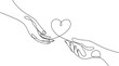 ©  Victory Pixel - Minimalist one line art of hands forming a heart symbol, showing love and unity with bright lighting on a white background.