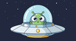 © Hanna - Cute alien in flying saucer, space travel, cartoon style