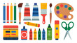 © Peradox - art supplies vector illustration pencils crayons paintbrushes palette scissors glue markers drawing crafting education school creative tools stationery colorful flat design