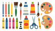 © rocky - art supplies flat illustration paintbrush pencil crayon palette scissors glue tube paint vector icon drawing craft school education creative tool stationery