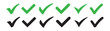 © StockDesign - Variety of check marks in green and black colors showing different brush strokes and bold shapes.