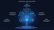 © Isasoulart - Futuristic blue infographic featuring a tree-like diagram, crafted from circuitboard, with five buttons and an illuminated background—ideal for Big Data, AI, and Fintech. Clean, modern, and high-tech.