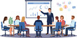 © SHANJIDA - Business analytics meeting vector illustration with team presentation, charts, graphs, collaboration, and professional data analysis