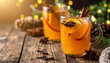 © bashkirovaphoto - Warm mulled apple cider with cinnamon, star anise, and apple slices on rustic wood. Festive autumn and winter beverage for cozy holiday gatherings.