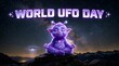 © Syafiq - Cute Alien Meditating Under Stars with UFO on World UFO Day
