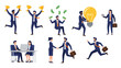 © Stipenpro - Successful Business People Character Set with diverse professionals celebrating success, brainstorming ideas, and collaborating, ideal for corporate presentations and marketing.