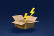 © Marc Tran/Stocksy - Open cardboard box with bright yellow lightning bolts