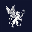 © dipu - White griffin holding a trident on a dark blue background