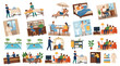 © fusiangkara - Diverse hotel and hospitality services montage featuring guests and staff in various luxury resort and travel settings