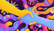 © Marusya Wrobel/Stocksy - Two hands shaking in a colorful design