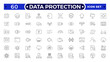 © artshuvo - Data Protection and Cyber Security Outline Icon Set with Encryption, Firewall, Password, Database, Server, Network, Backup, and Threat Prevention Symbols for Digital Security Design Use.