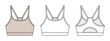 © aiven studio - Cutout Back Sports Bra Technical Fashion Illustration. Strappy Activewear Bralette Vector Template. Front and Back View. Scoop Neckline. CAD Mockup Set.