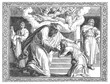 © Timofeeff - Father embracing the prodigal son, kneeling figure, angels above, ornate border, biblical reunion, old vintage illustration, 1899.