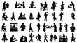 © MasterTech - Blossom Market Artisan Fair Silhouettes Sets Pack, Editable Vectors Strokes Illustrations. containing shopping, crafting, painting, drinking, gardening and mores Cherry Blossom Festivals silhouettes