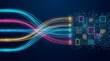 © emwe studio - Digital data processing concept with glowing fiber optic cables weaving together and transforming into a technological information grid