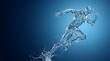 © Pixim Stock - Water man running sprint figure splashing liquid dynamic fluid silhouette represent speed performance energy healthy lifestyle motion graphic illustration on blue.