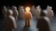 © Taskmanager - Unique individual illuminated among a group of faceless figures representing individuality, identity, and the quest for self in a crowd of conformity