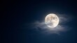 © zahidzahran - A bright full moon shines through wispy clouds against a dark night sky.