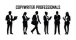 © Khalid - Copywriter professionals silhouette set, business people in suits with laptops and tablets, creative marketing team vector icons for corporate web design