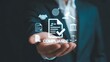 © MOST - Achieve regulatory compliance with a digital interface showcasing a checklist, target, and legal gavel to ensure business standards