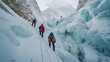 © silvia - Climbers ascend icy terrain on a challenging mountain expedition in winter