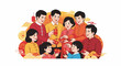 © Kiluas - Cheerful family shares red envelopes during festive gathering with oriental decor