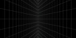 © fathor - Futuristic perspective grid box. Abstract wireframe with white grid line on black background.