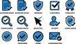 © Emongrapic - Collection of professional flat vector icon designs representing verification compliance and user feedback.