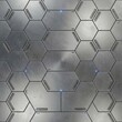 © Sanchiesp  - Seamless sci-fi metal hexagonal grid background with brushed texture, subtle scratches, and futuristic glowing blue light accents. Ideal for tech, gaming, or industrial designs.