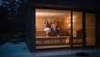 © meka - Couple Relaxing in a Modern Outdoor Sauna at Night.