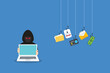 © madedee - Hacker with laptop computer stealing confidential data, personal information and credit card detail. Hacking concept.