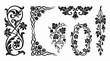© WydsProject - Elegant black silhouette vector illustration of luxury vine flourish ornaments, floral borders, rose corners, and decorative frames isolated on a white background.