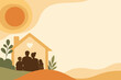 © Sohan - Abstract vector background featuring a warm family home silhouette under an abstract sun, creating a cozy and inviting layout with blank space for real estate and domestic living concepts.
