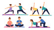 © Andrei - Pregnant couples practicing prenatal yoga poses in class