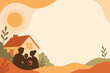 © Atika Khan - Cozy abstract vector background with a warm family home silhouette and a glowing sun, featuring a minimalist layout with blank space for text, perfect for real estate and domestic life themes.