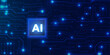 © Nahin - Artificial intelligence ai glowing chip on dark blue circuit board background.