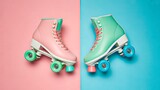 Colorful roller skates on pastel background representing retro lifestyle and fun