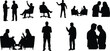 © NONDINI ROY - Collection of business people silhouettes standing sitting in chairs and communicating isolated on white background for design assets